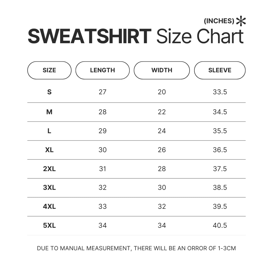 Sweatshirt Size Chart - Fleetwood Mac Merch