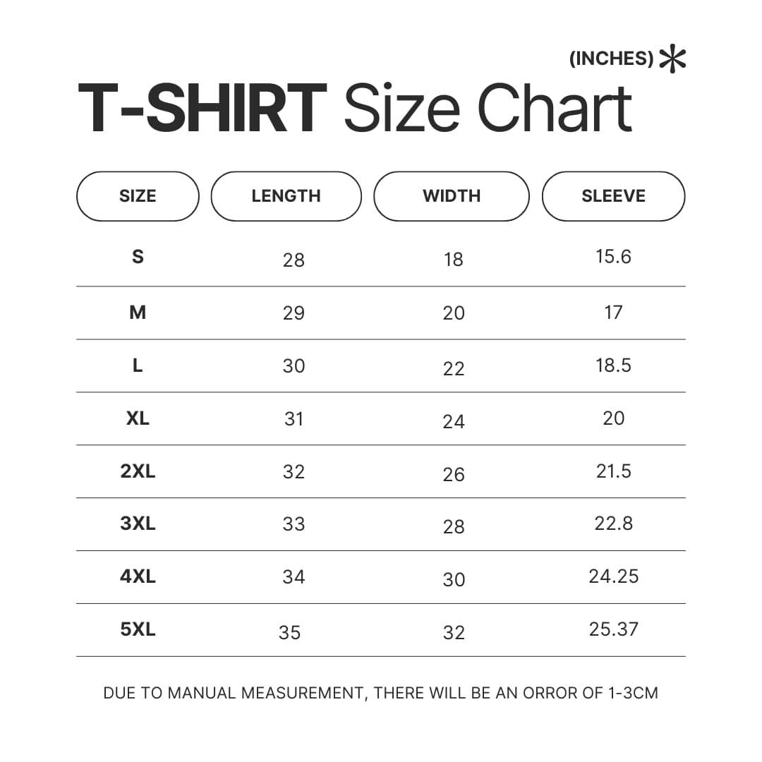 T shirt Size Chart - Fleetwood Mac Merch