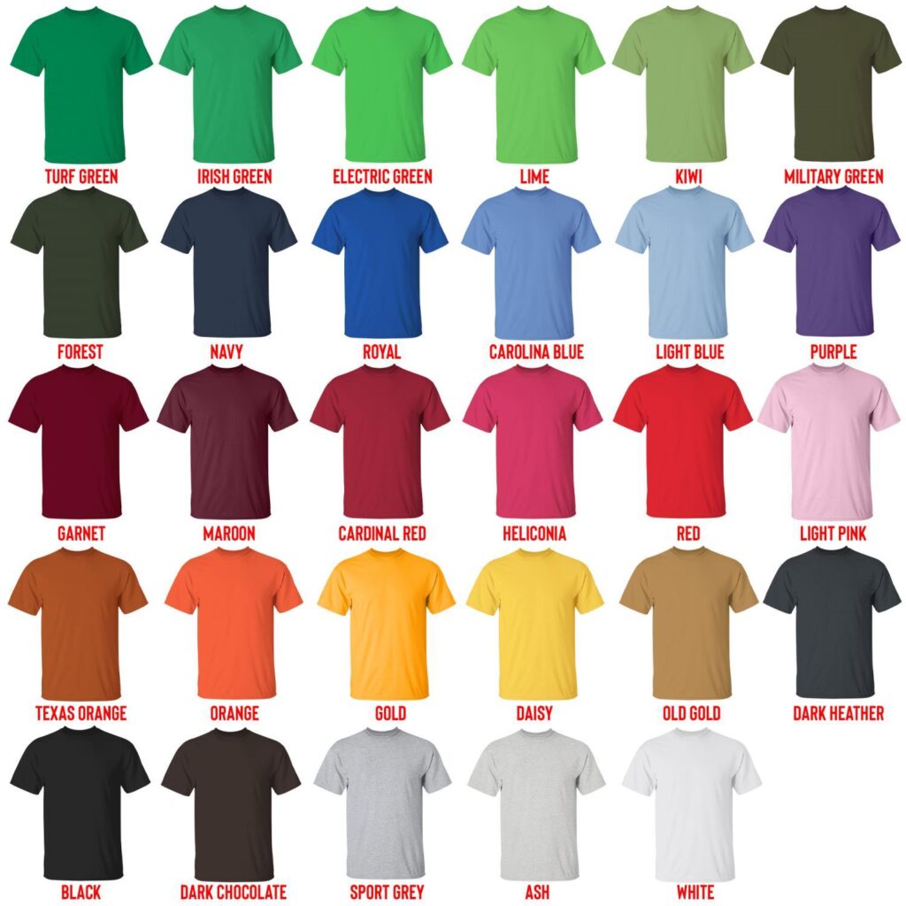 t shirt color chart 1 - Fleetwood Mac Merch